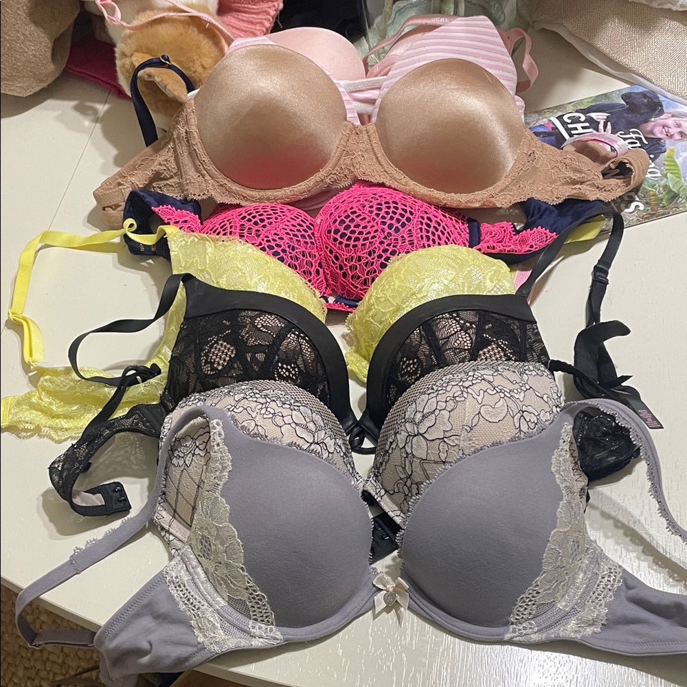 Victoria secret set of 8 Lace Trimmed Bra Set - Black, Gray, Tan
